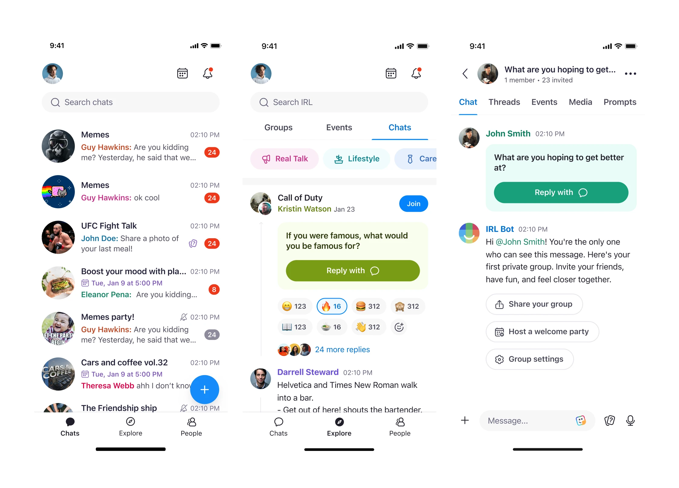 Chat - prompts, polls, and threads with user-color identity
