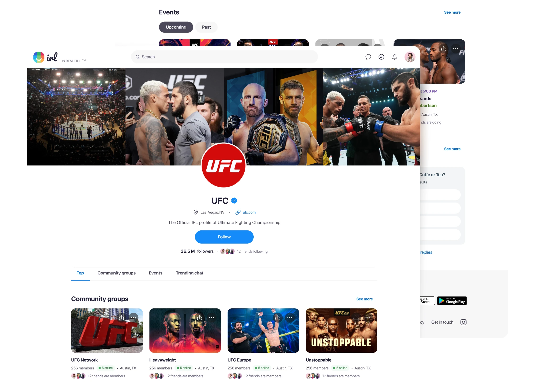 Business profile - hub aggregating chats, groups, and events