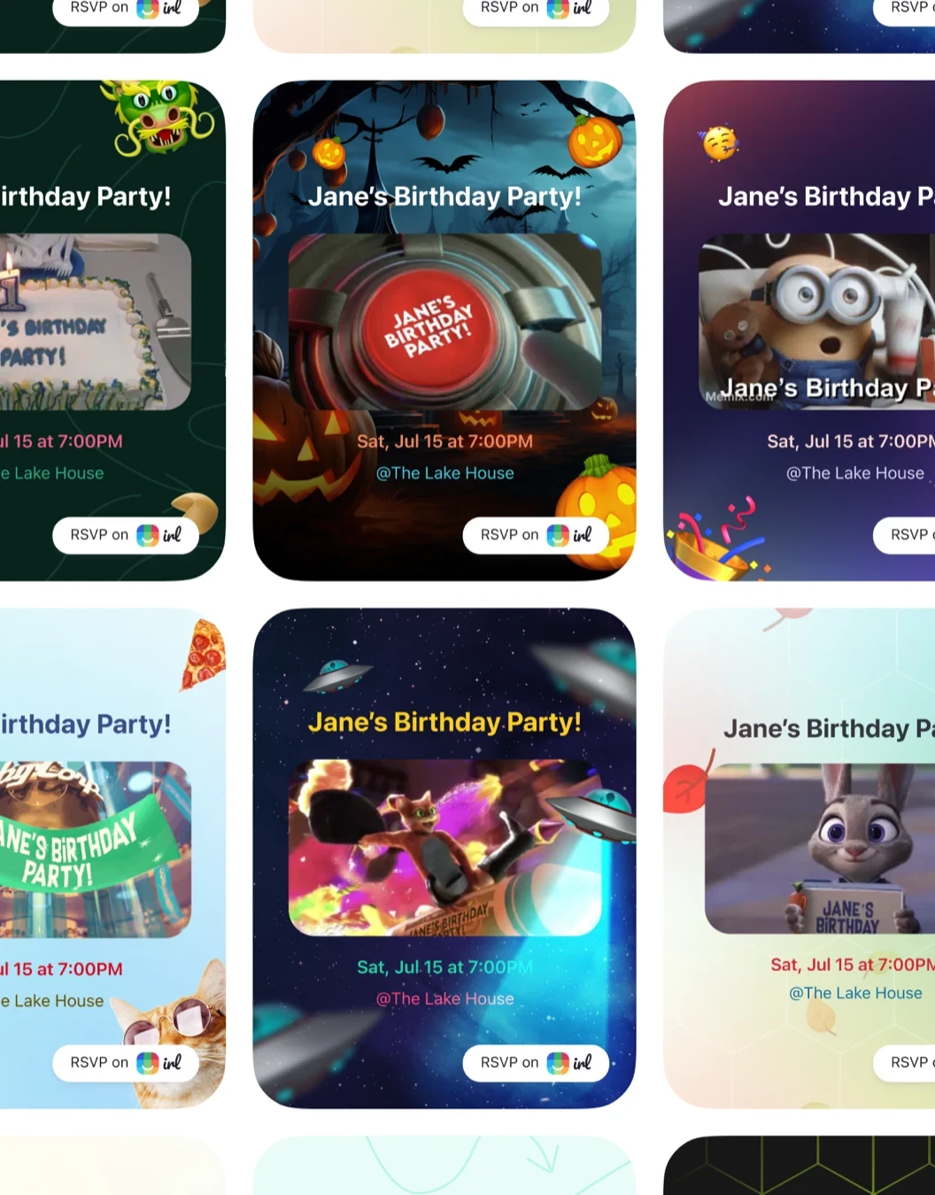 Event sharing templates - grid of themed variants