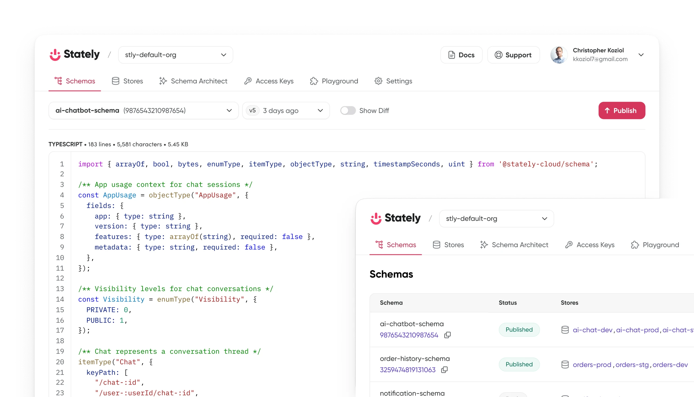 StatelyDB schema-first data model visualization