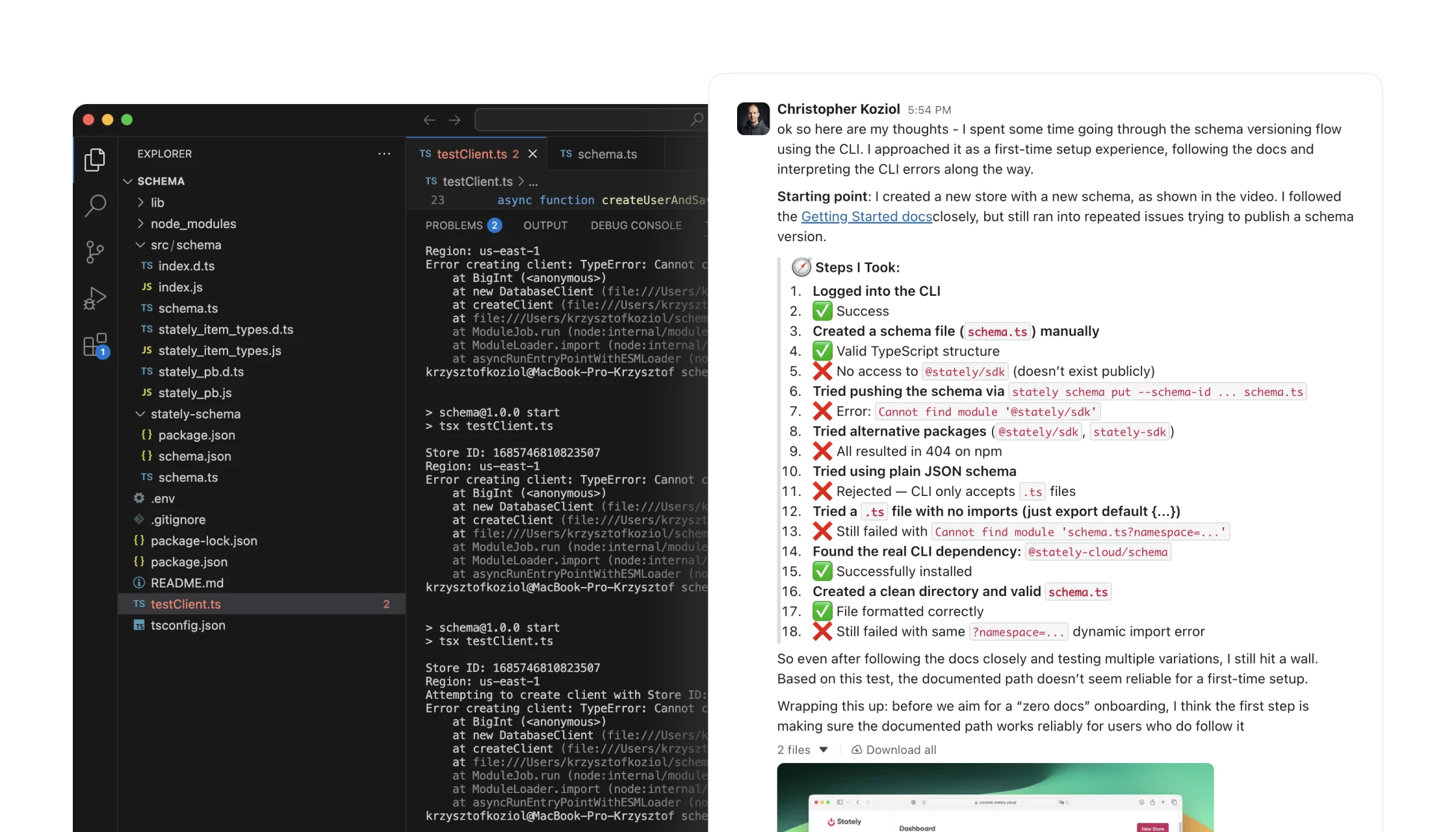 Documenting the StatelyDB CLI walkthrough - the schema versioning flow, step by step