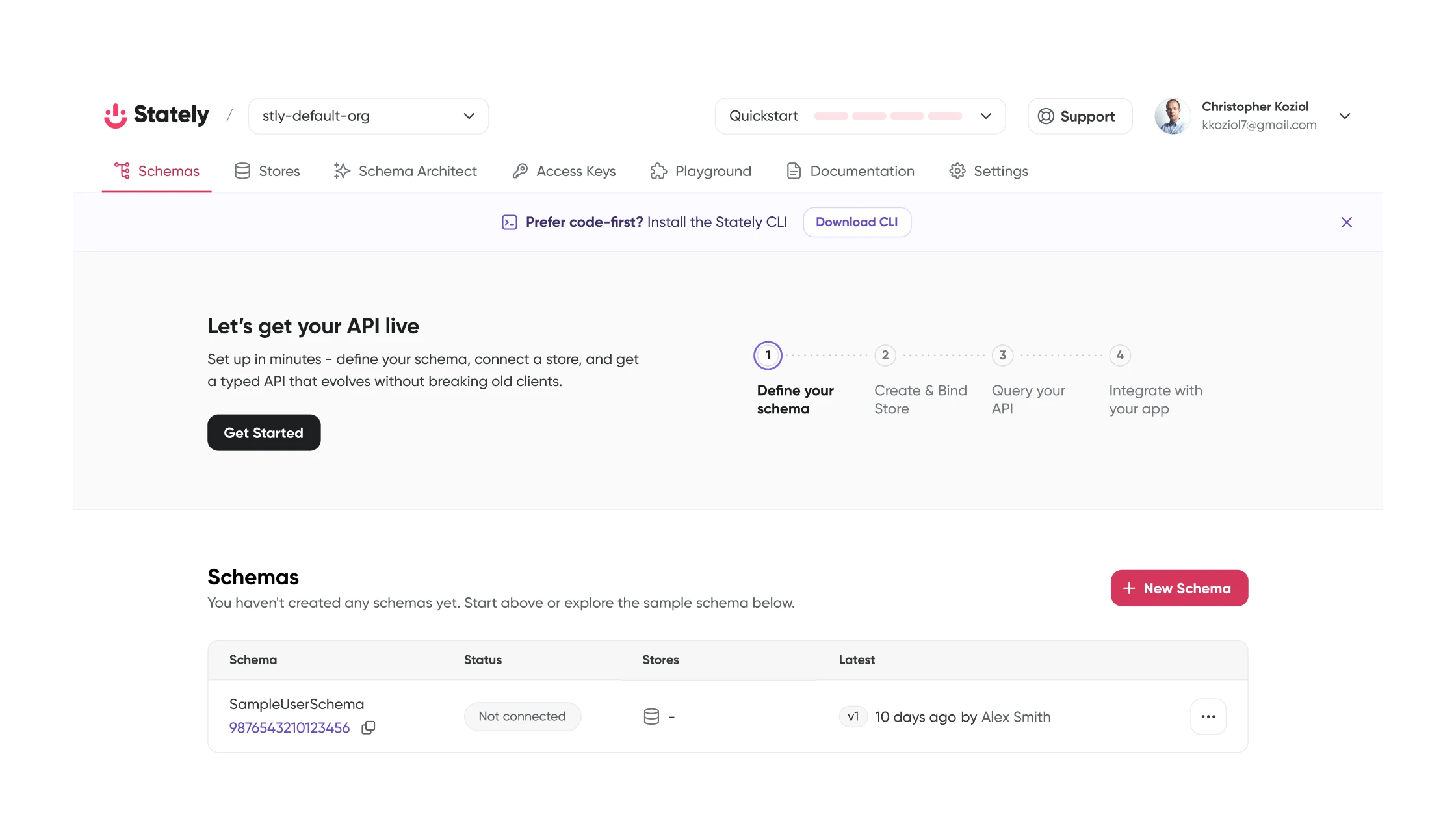The product - schema-first quickstart in four explicit steps