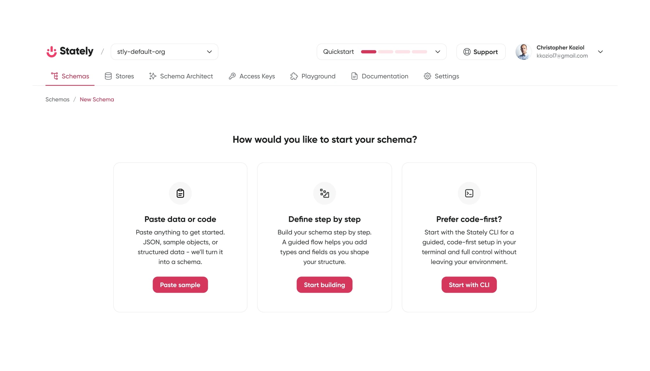 The product - the schema creation flow and its three entry points